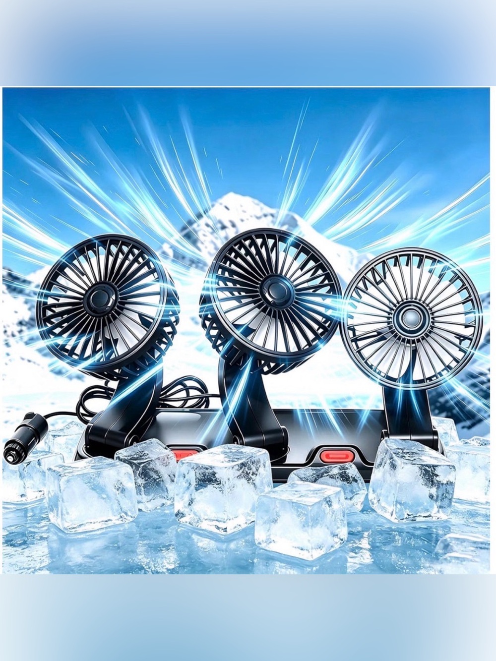 USB 3-Head Car Cooling Fan, 360° Rotation Dashboard Fan with 2 Speeds